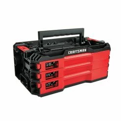 Best deal 😍 Craftsman Versa Stack 3-Drawer Mechanic Tool Set - Polished Chrome - 216 Pieces - Black and Red 🎁