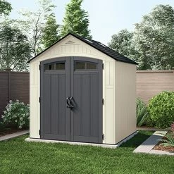 Hot Sale 🎁 Craftsman Garden Shed - Peppercorn Trim - 7-ft L x 7-ft W - Gable - Resin 👏 -CRAFTSMAN Sales 2022 07805090c L